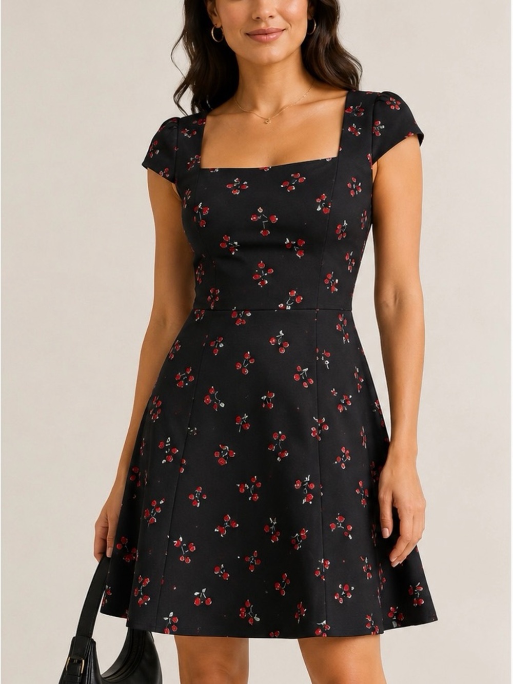 GAP Black Mini Dress with Red Cherry Print